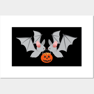 Halloween bats with pumpkin candy buckets Posters and Art